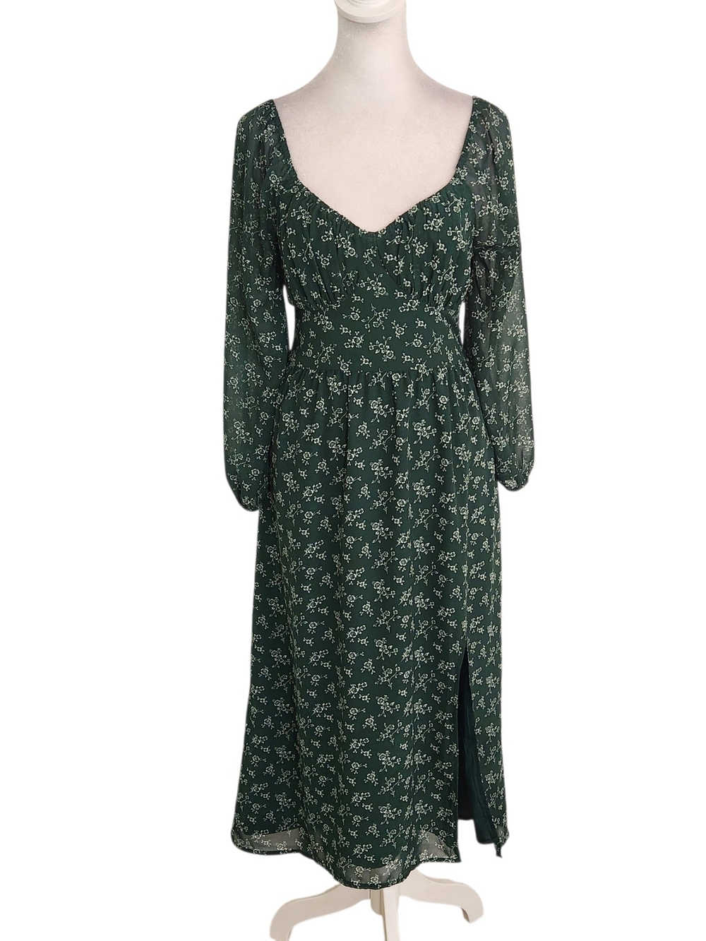 Hollister Dark Green and White Floral Midi Dress Size Small Wedding Guest Dress